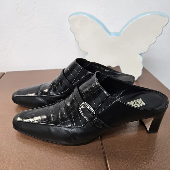 Brighton Black Crocodile Pattern slip on heels Size 9 - Picture 2 of 10